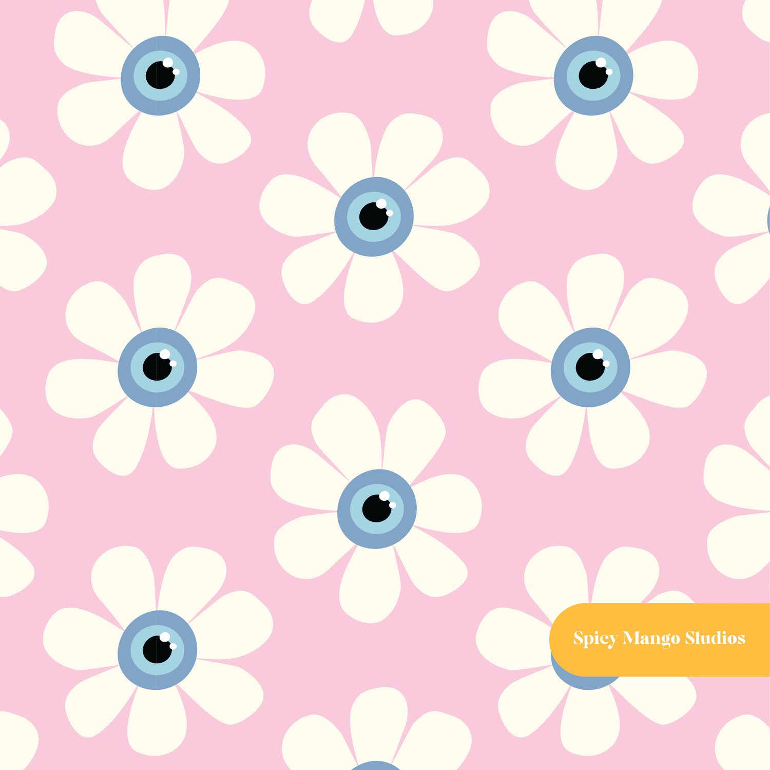 Pink Evil Eye Daisy Floral Seamless Pattern