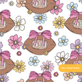 White and Pink Football Floral Seamless Pattern