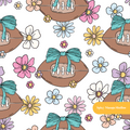 White and Teal Football Floral Seamless Pattern