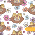 White and Yellow Football Floral Seamless Pattern