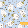 Light Blue Halloween Ghost Kitty Seamless Pattern