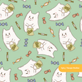 Green Halloween Ghost Kitty Seamless Pattern