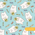 Teal Halloween Ghost Kitty Seamless Pattern
