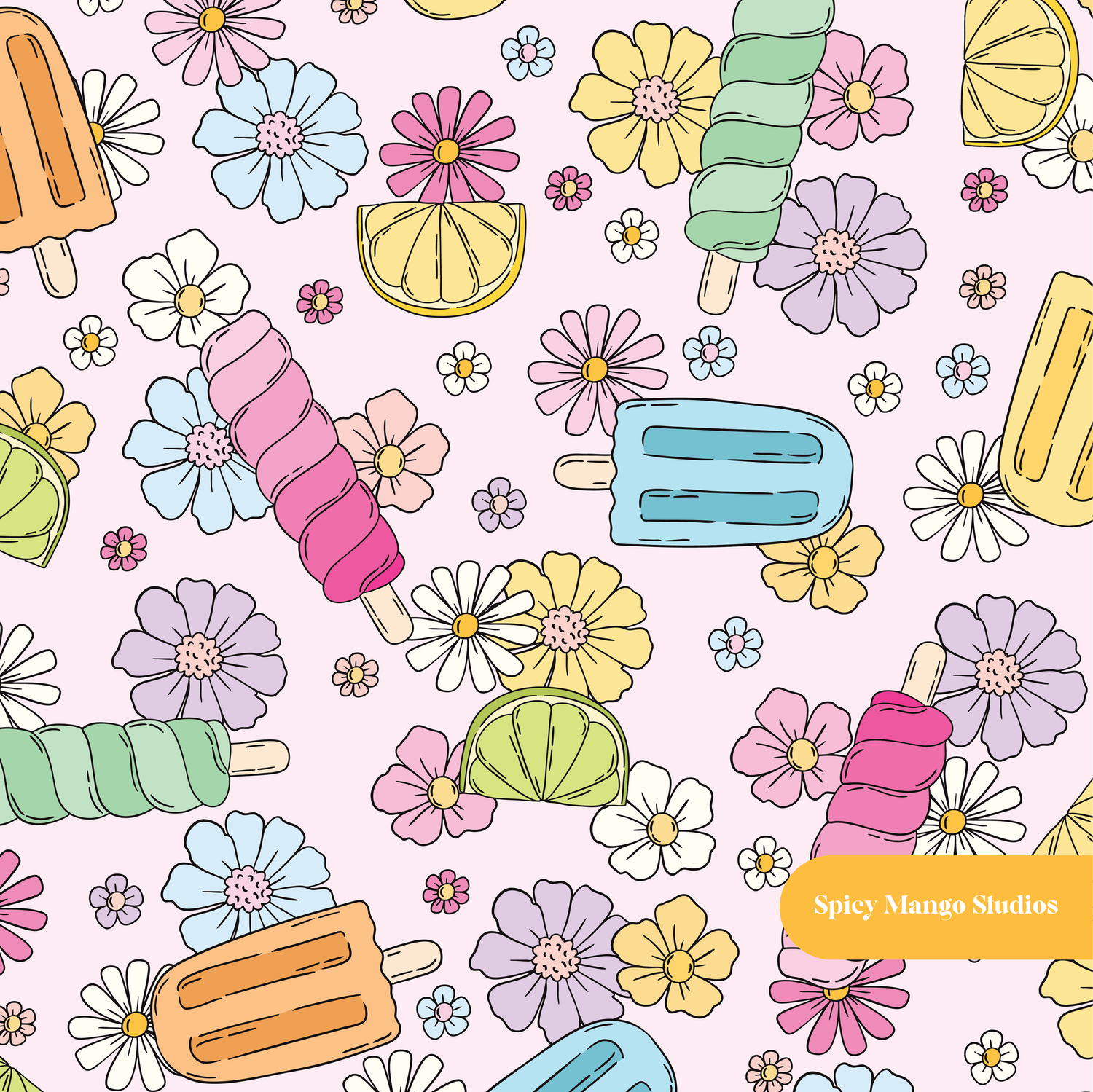 Light Pink Popsicle Floral Seamless Pattern