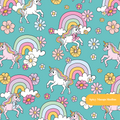 Teal Rainbow Unicorn Floral Seamless Pattern