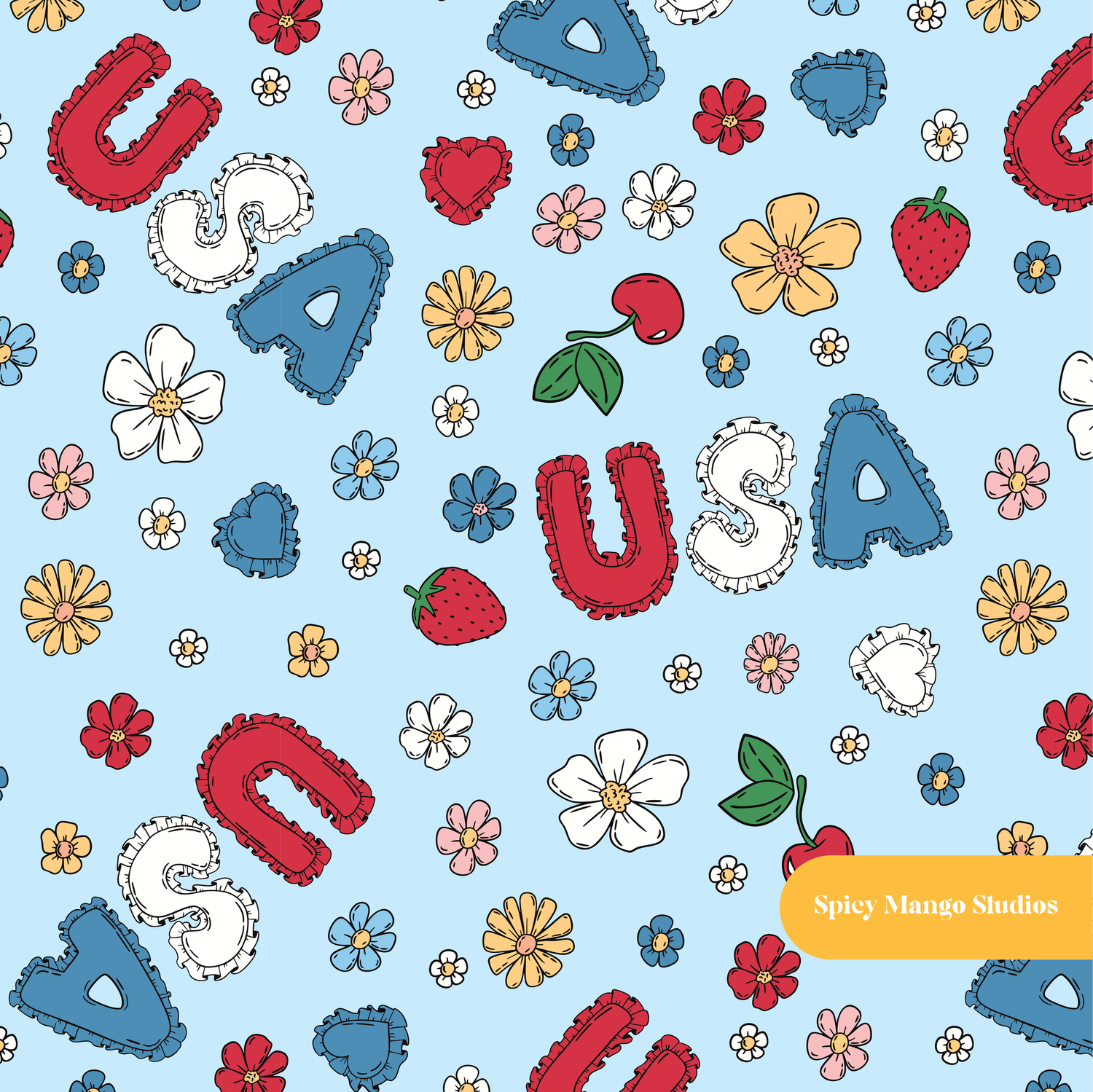 Light Blue USA Fourth of July Seamless Pattern