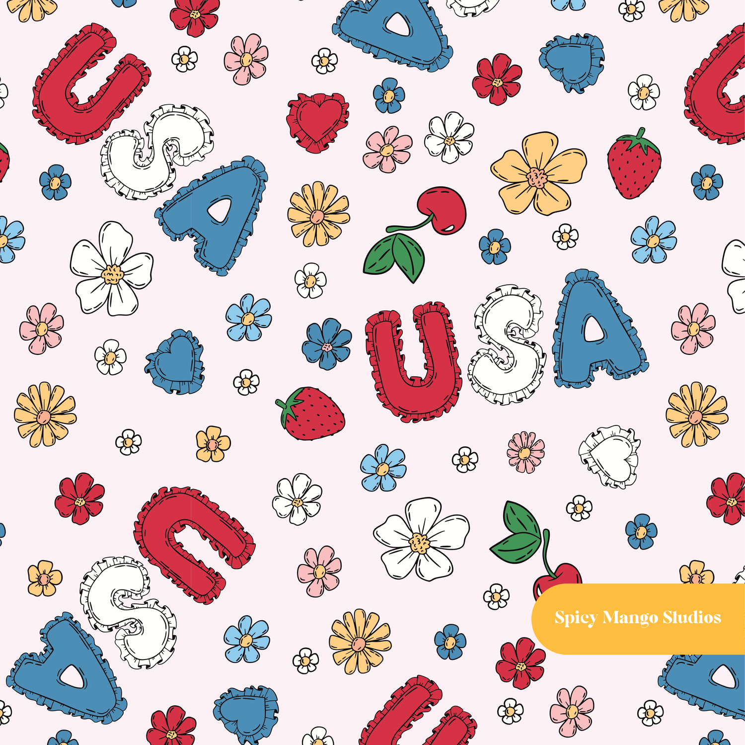 Light Pink USA Fourth of July Seamless Pattern