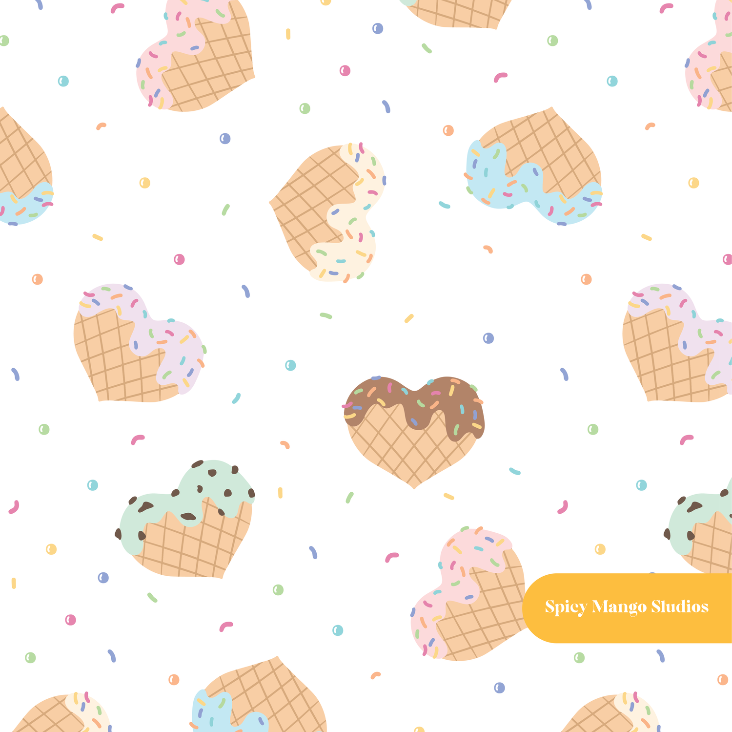 White Waffle Hearts Seamless Pattern