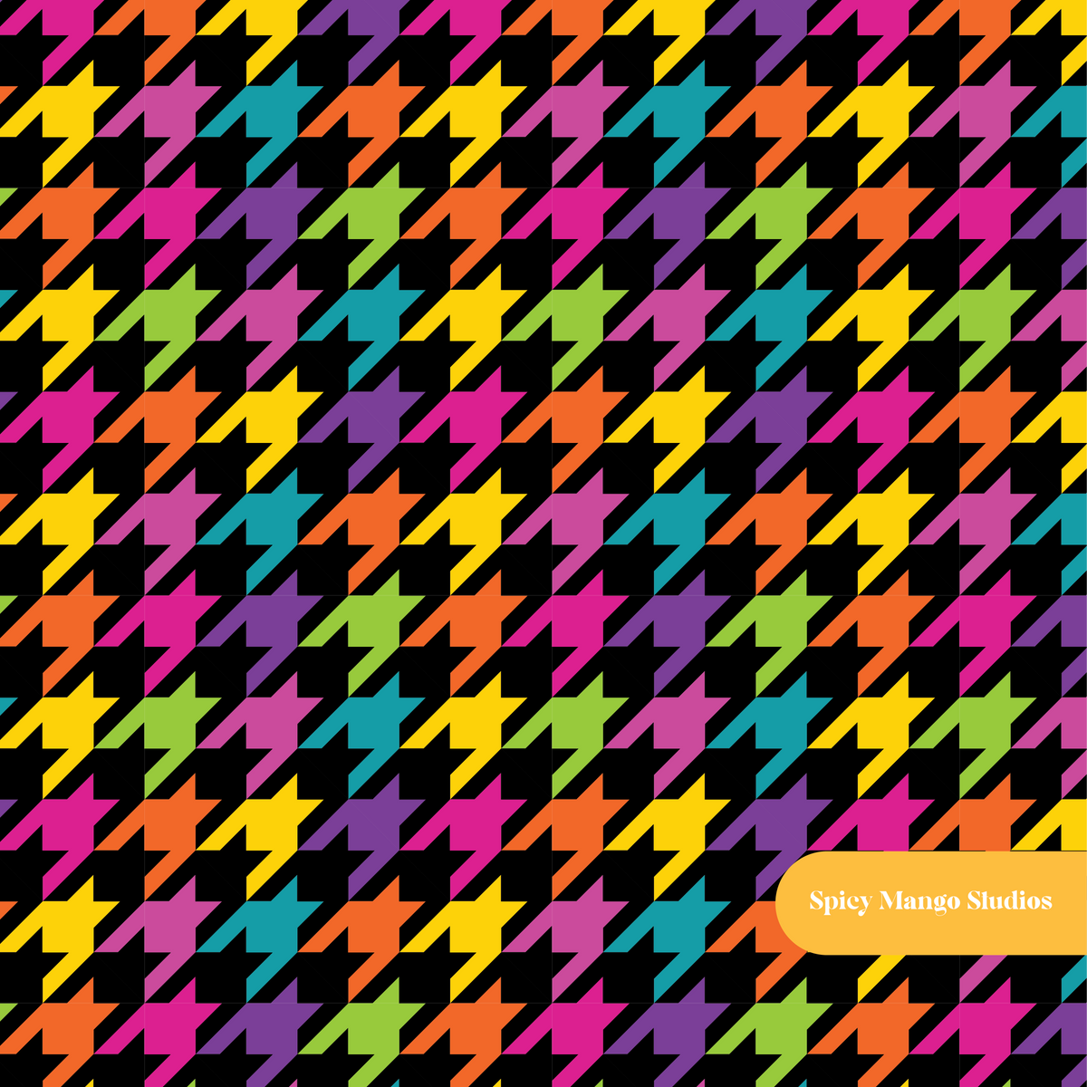 Black Rainbow Houndstooth Seamless Pattern